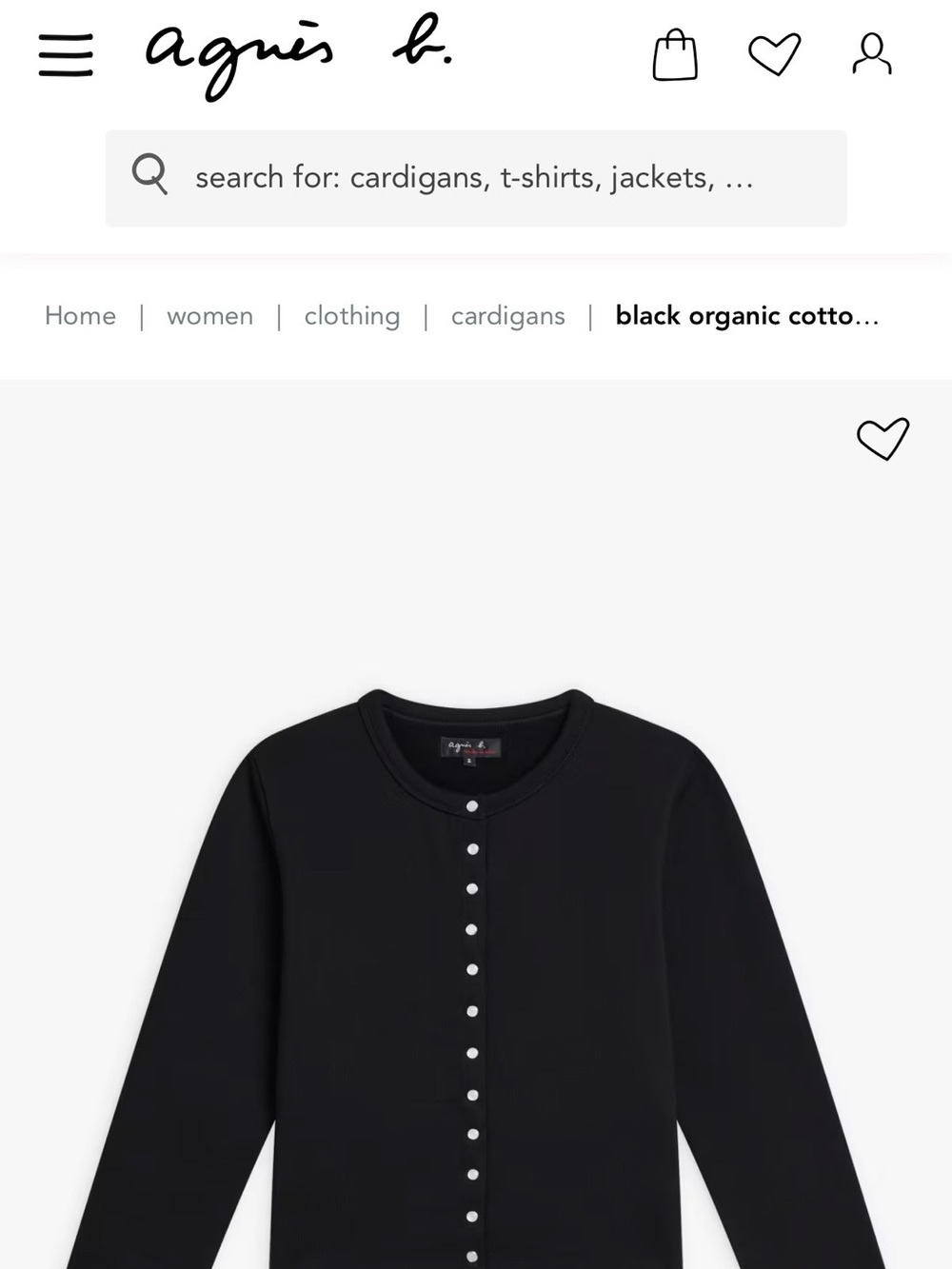 agnes b Black organic cotton Le Petit cardigan - Picture 6 of 7
